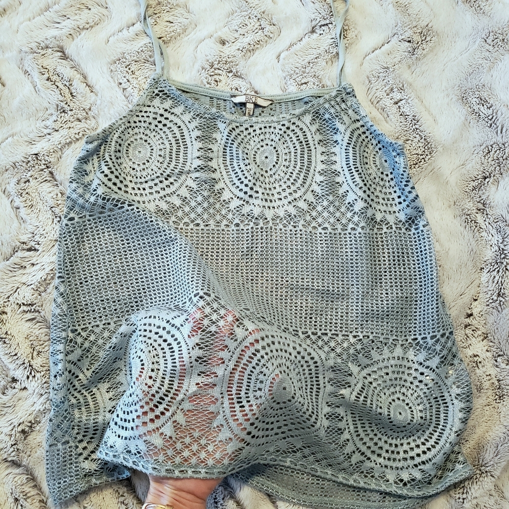 BKE Buckle brand powder blue shimmery lacey cami